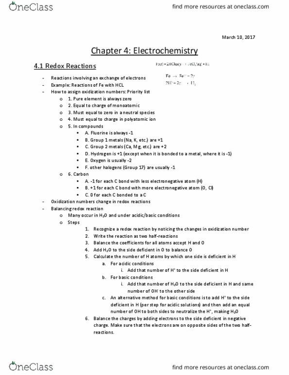 Chemistry 1302A/B Chapter Notes - Chapter 4: Fluorine, Electronegativity, Overpotential thumbnail