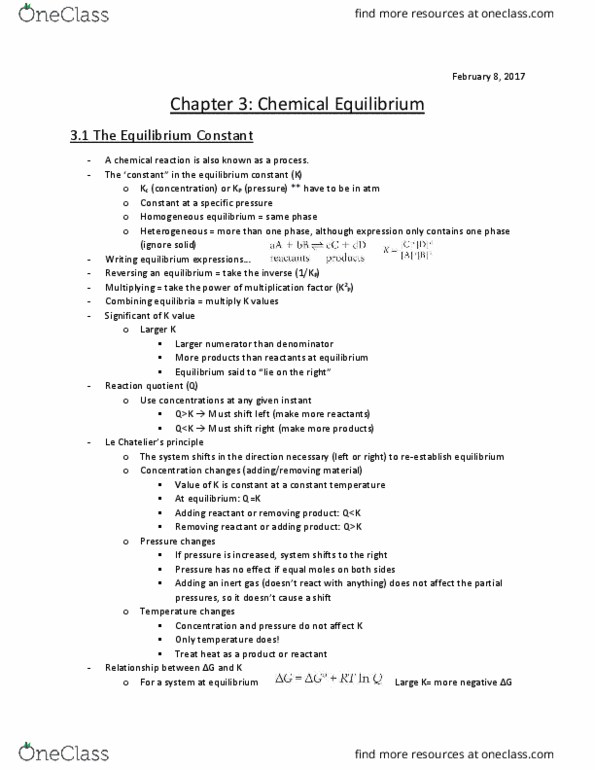 Chemistry 1302A/B Chapter Notes - Chapter 3: Inert Gas, Equilibrium Constant, Reaction Quotient thumbnail