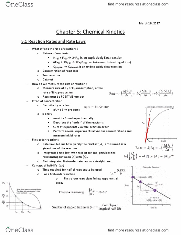 Chemistry 1302A/B Chapter Notes - Chapter 5: Exponential Decay, Rate Equation, Reaction Rate thumbnail