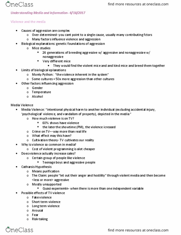 MI 101 Lecture Notes - Lecture 1: Understanding Media, Cultivation Theory, Quasi thumbnail