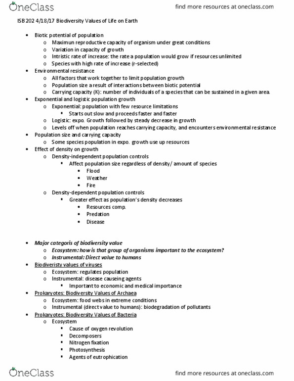 ISB 202 Lecture Notes - Lecture 1: Nitrogen Fixation, Carrying Capacity, Biodegradation thumbnail