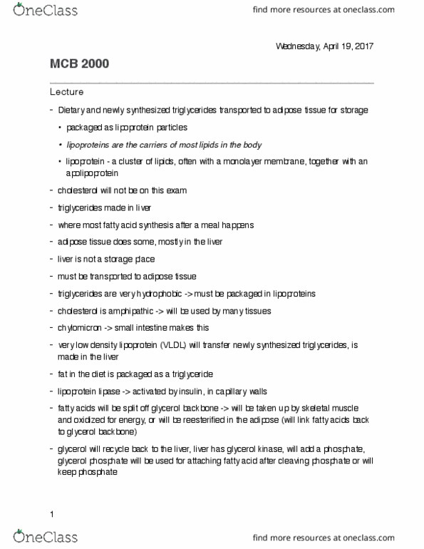 MCB 2000 Lecture Notes - Lecture 31: Pyrophosphate, Lanosterol, Lipoprotein Lipase thumbnail