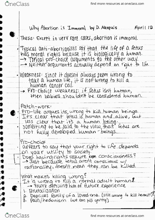 PHIL 1100 Lecture Notes - Lecture 22: Abortion-Rights Movements, Fetus, Condom thumbnail