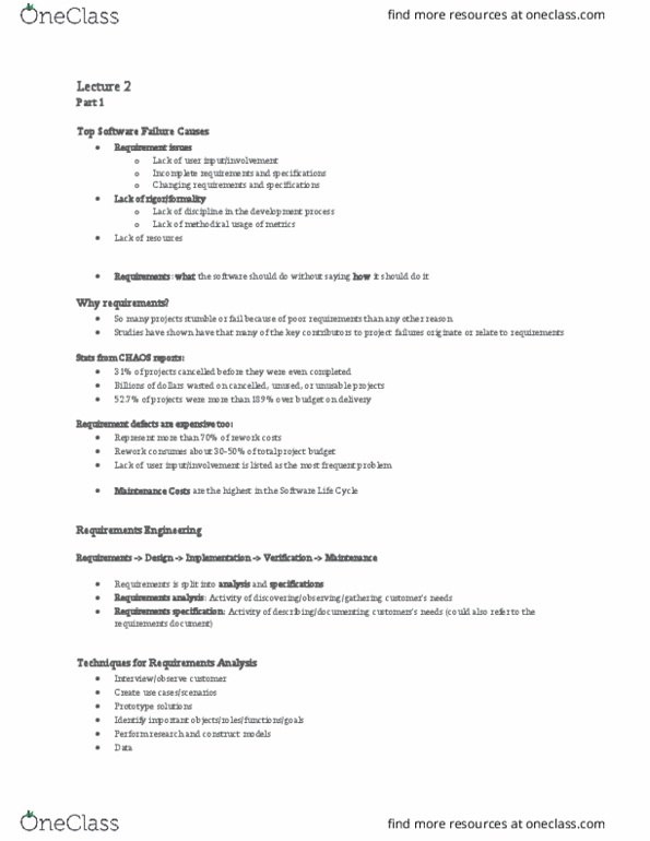 IN4MATX 43 Lecture Notes - Lecture 2: Requirements Analysis, Software Development Process, Failure Cause thumbnail