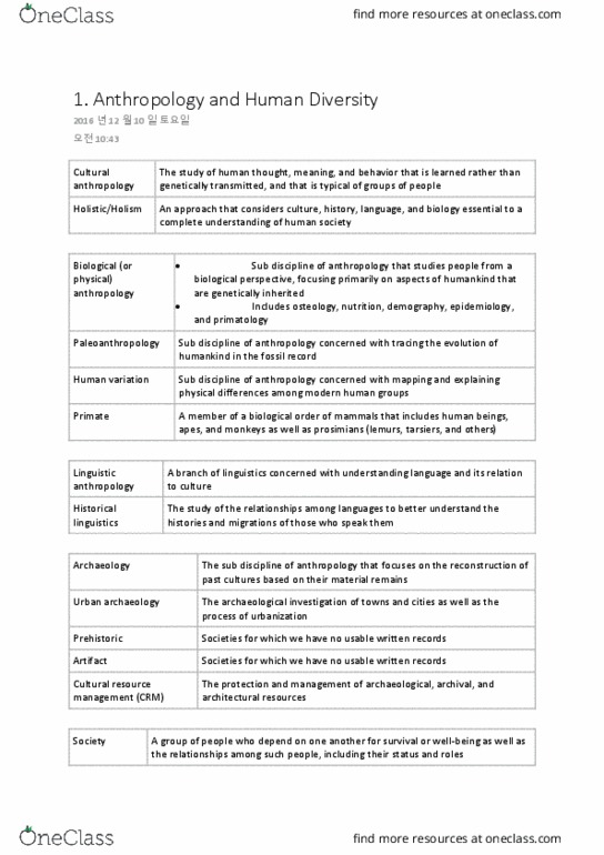 ANTH 103 Lecture Notes - Lecture 1: Linguistic Anthropology, Urban Archaeology, Biological Anthropology thumbnail