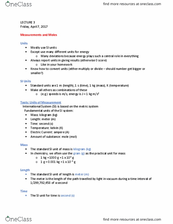 CHEM H90 Lecture Notes - Lecture 3: Kilogram, Ampere, Junkers J 1 thumbnail