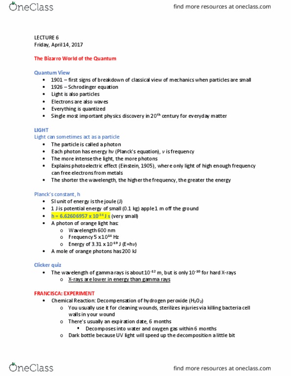 CHEM H90 Lecture Notes - Lecture 6: Bizarro World, Quantum Mechanics, Apple I thumbnail