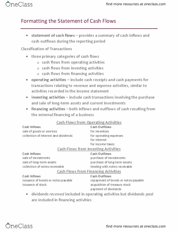 ACCTG 201 Chapter Notes - Chapter 11: Cash Flow Statement, Operating Cash Flow, Treasury Stock thumbnail