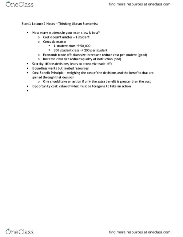 ECON 1 Lecture Notes - Lecture 2: Opportunity Cost thumbnail