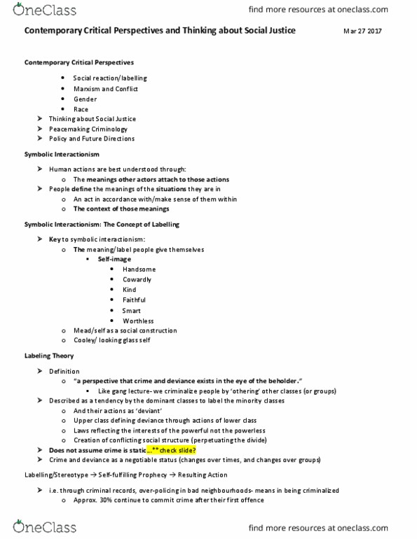 PSYC 376 Lecture Notes - Lecture 11: Symbolic Interactionism, Labeling Theory, Upper Class thumbnail