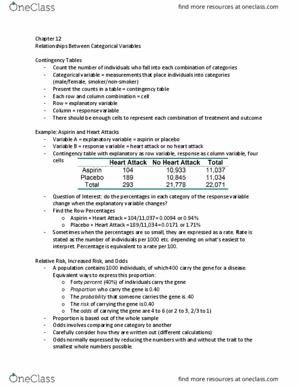 Statistical Sciences 1023A/B Chapter Notes - Chapter 12: Contingency Table, Dependent And Independent Variables, Categorical Variable thumbnail