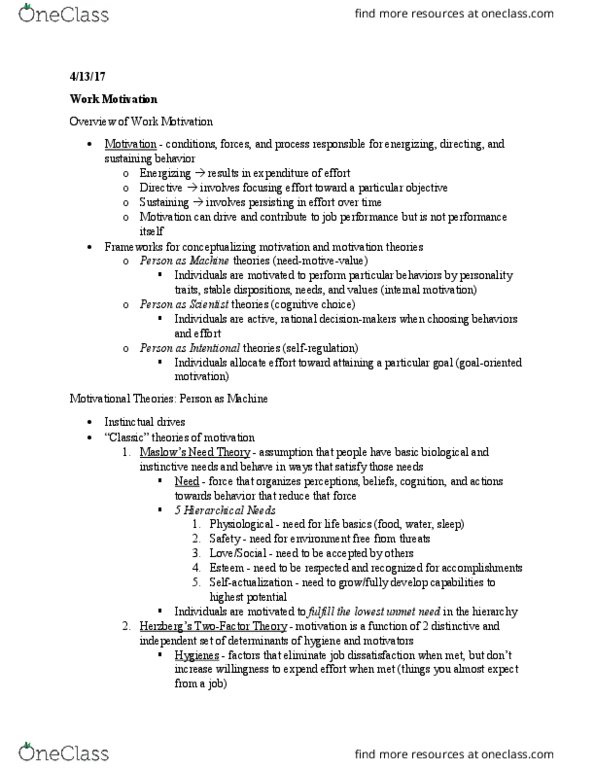 PSYC 361 Lecture Notes - Lecture 17: Work Motivation, Job Satisfaction, Job Performance thumbnail
