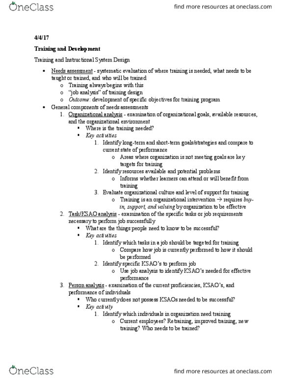 PSYC 361 Lecture Notes - Lecture 15: Needs Assessment, Job Analysis, Job Performance thumbnail