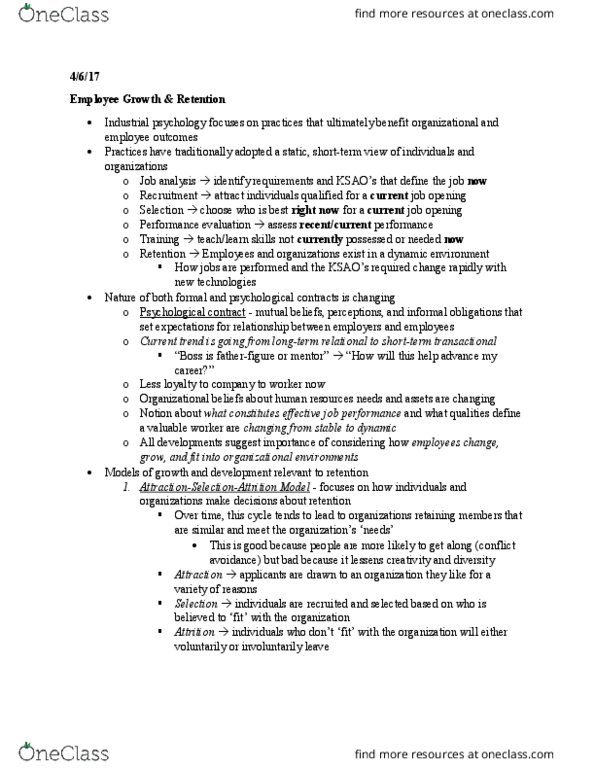 PSYC 361 Lecture Notes - Lecture 16: Psychological Contract, Conflict Avoidance, Job Performance thumbnail