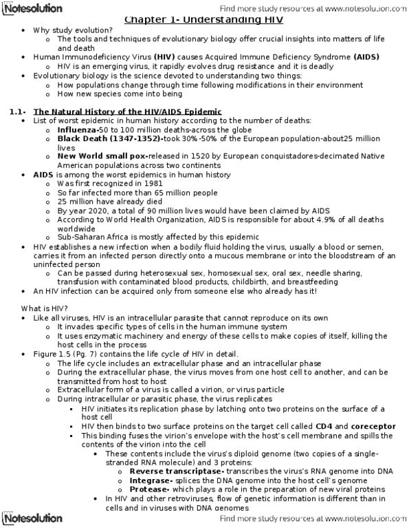 BIO342H5 Chapter Notes - Chapter 1: Mutation Rate, Integrase, Sub-Saharan Africa thumbnail