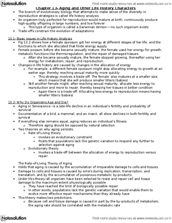 BIO342H5 Chapter Notes - Chapter 13: Advantageous, Parasitoid, Life Time Fitness thumbnail