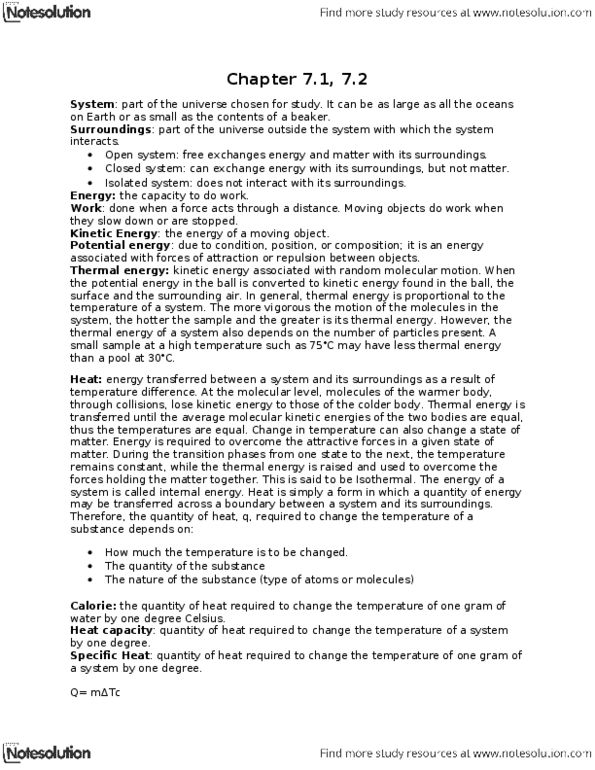 CHM110H5 Chapter Notes -Potential Energy, Isolated System, Heat Capacity thumbnail