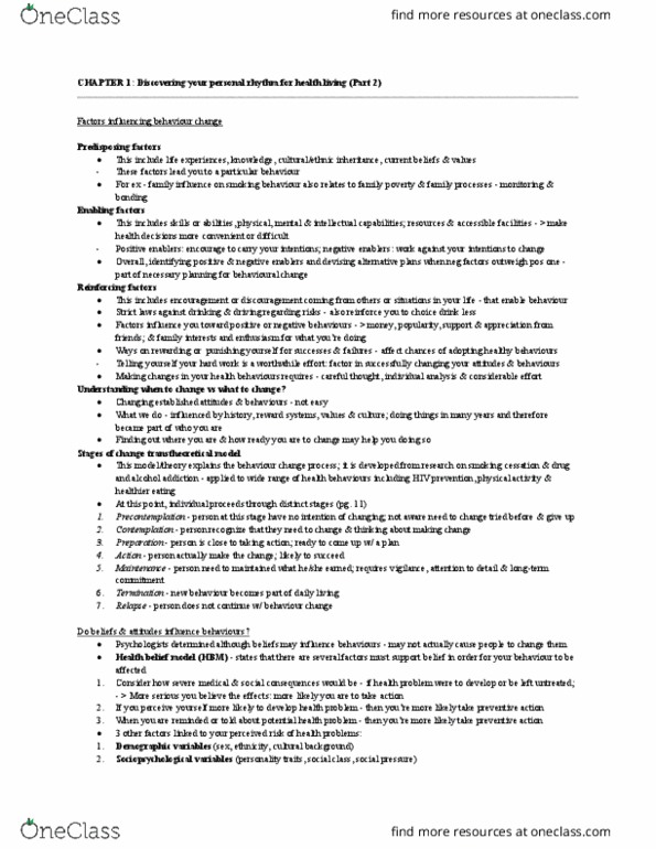 HSS 1101 Lecture Notes - Lecture 1: Health Belief Model, Smoking Cessation, Transtheoretical Model thumbnail