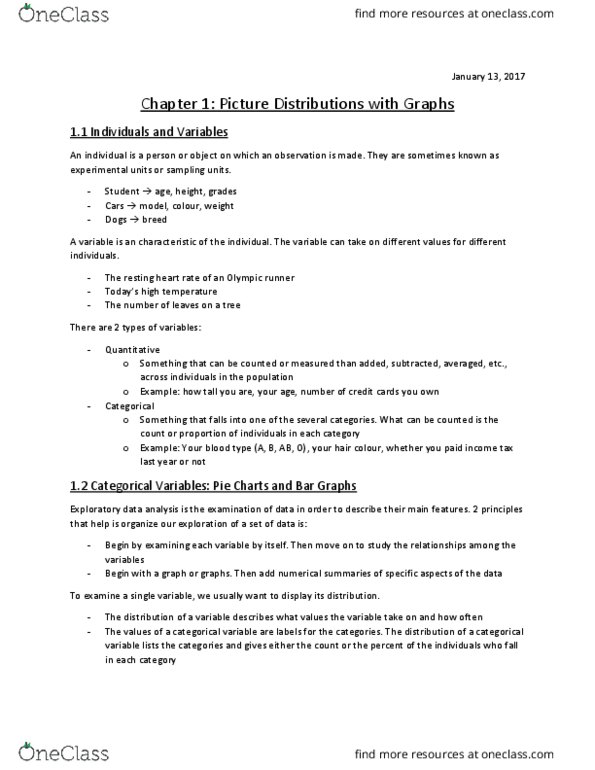 Statistical Sciences 1024A/B Chapter Notes - Chapter 1: Exploratory Data Analysis, Pie Chart thumbnail