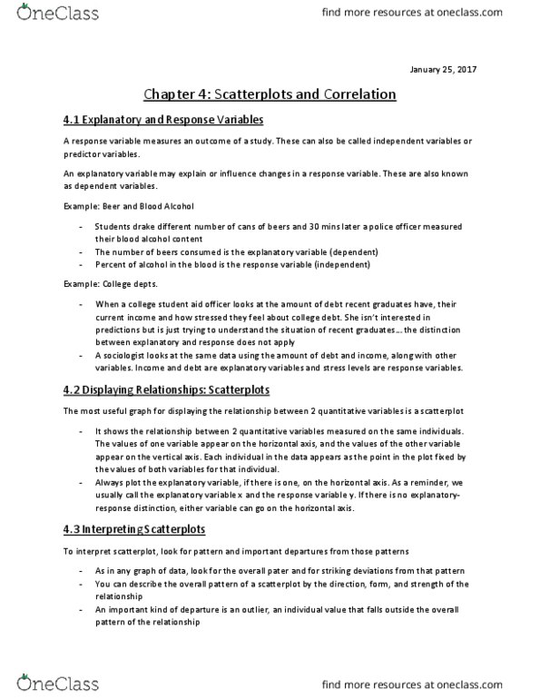 Statistical Sciences 1024A/B Chapter Notes - Chapter 4: Blood Alcohol Content, Dependent And Independent Variables, Scatter Plot thumbnail