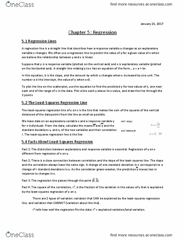 Statistical Sciences 1024A/B Chapter Notes - Chapter 5: Dependent And Independent Variables, Standard Deviation, Scatter Plot thumbnail