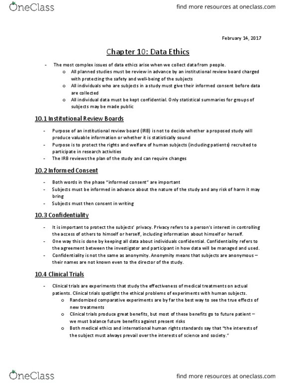 Statistical Sciences 1024A/B Chapter Notes - Chapter 10: Institutional Review Board, American Psychological Association thumbnail