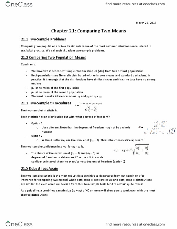 Statistical Sciences 1024A/B Chapter Notes - Chapter 21: Confidence Interval thumbnail