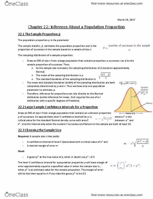 Statistical Sciences 1024A/B Chapter Notes - Chapter 22: Confidence Interval, Sampling Distribution, Statistical Parameter thumbnail