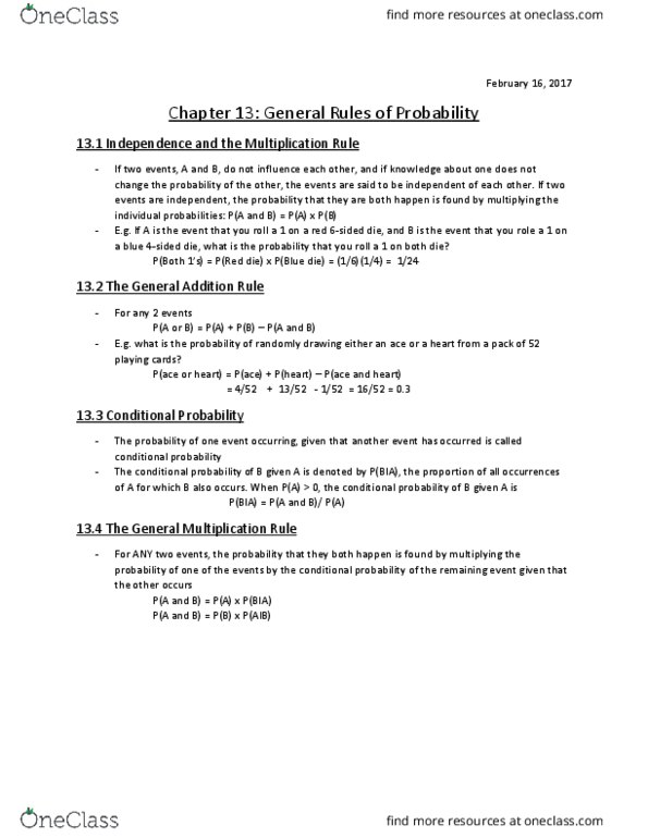 Statistical Sciences 1024A/B Chapter 13: Chapter 13 - General Rules of Probability thumbnail