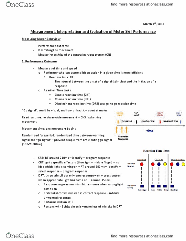 Kinesiology 1080A/B Lecture Notes - Lecture 5: Light Middleweight, Prefrontal Cortex, Mental Chronometry thumbnail