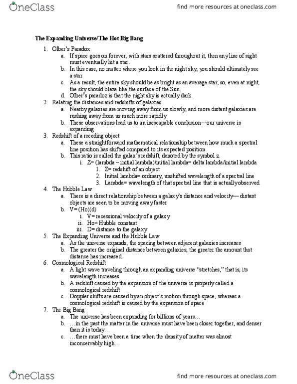 PHY 110 Lecture Notes - Lecture 17: Recessional Velocity, Cosmic Ray, Cosmic Microwave Background thumbnail