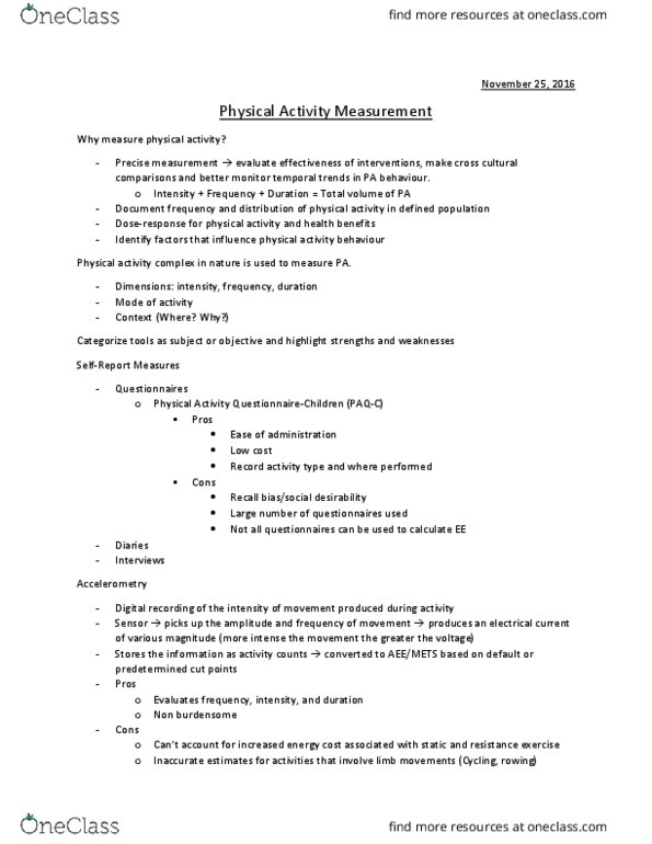 Kinesiology 1070A/B Lecture Notes - Lecture 17: Accelerometer, Digital Recording, Strength Training thumbnail