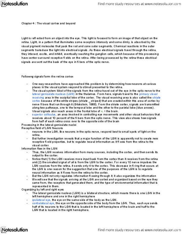 PS262 Chapter Notes - Chapter 4: Parietal Lobe, Temporal Lobe, Retinotopy thumbnail