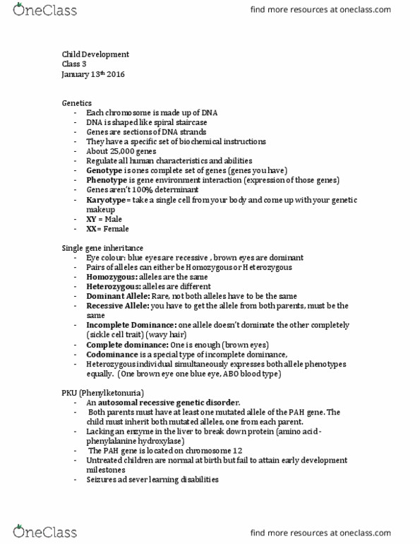 PSYC 2500 Lecture Notes - Lecture 3: Phenylalanine Hydroxylase, Abo Blood Group System, Genetic Testing thumbnail