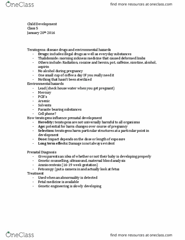 PSYC 2500 Lecture Notes - Lecture 5: Prenatal Vitamins, Fetoscopy, Prenatal Development thumbnail