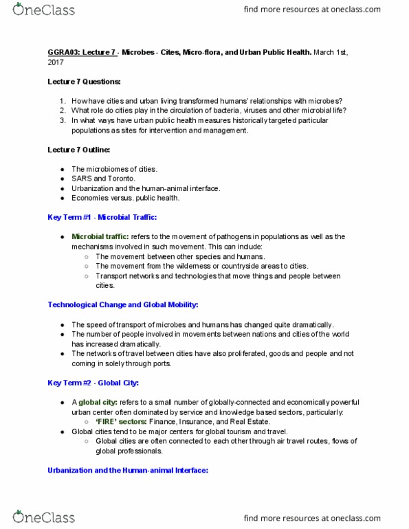 GGRA03H3 Lecture Notes - Lecture 7: Severe Acute Respiratory Syndrome, Global City, Microbiota thumbnail