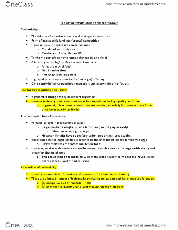 BIOL 3170 Lecture Notes - Lecture 9: Snowshoe Hare, Intraspecific Competition, Stunted Growth thumbnail