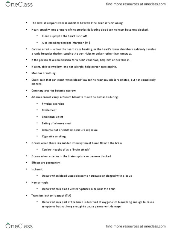 KNR 180 Lecture Notes - Lecture 17: Cardiac Arrhythmia, Chronic Lung Disease, Transient Ischemic Attack thumbnail