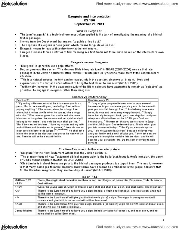 RELIGST 2VV3 Lecture Notes - Book Of Deuteronomy, Jean Astruc, Threshing Floor thumbnail