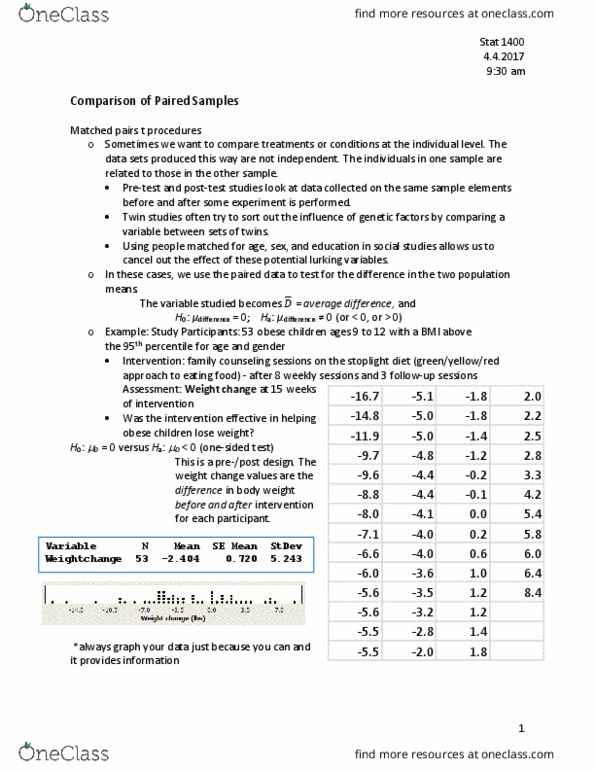 STAT 1400 Lecture Notes - Lecture 11: Minitab, Twin Study, Caffeine thumbnail