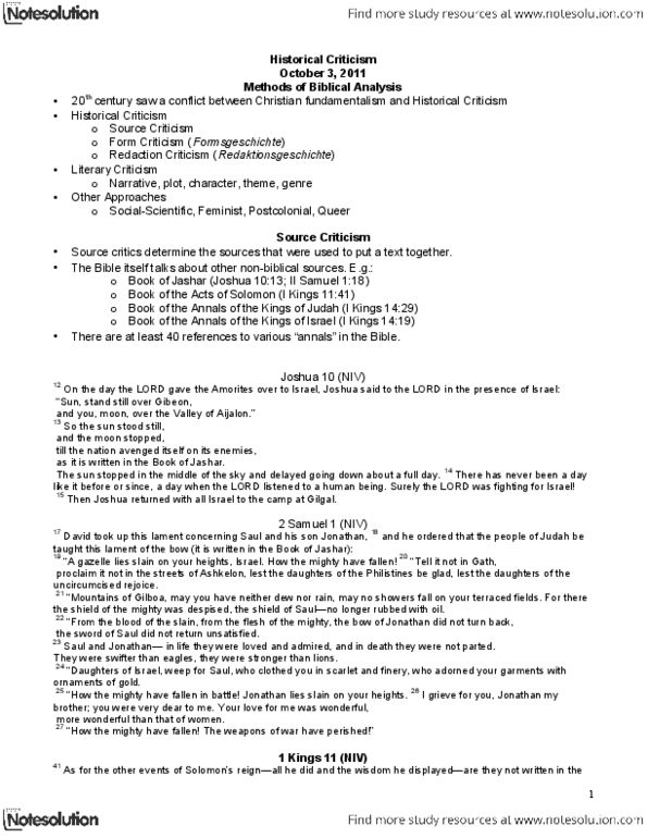 RELIGST 2VV3 Lecture Notes - Parable Of The Lost Sheep, Israelites, Books Of Samuel thumbnail