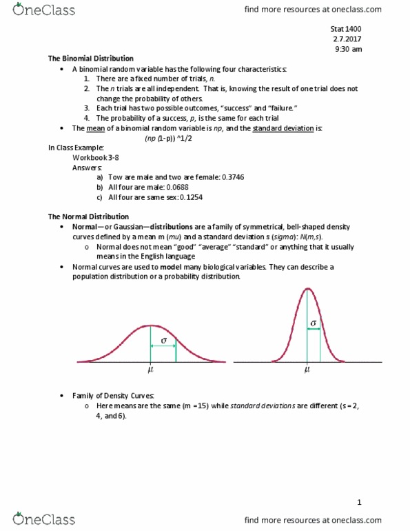 STAT 1400 Lecture Notes - Lecture 2: Standard Deviation, Random Variable, Prussian P 8 thumbnail
