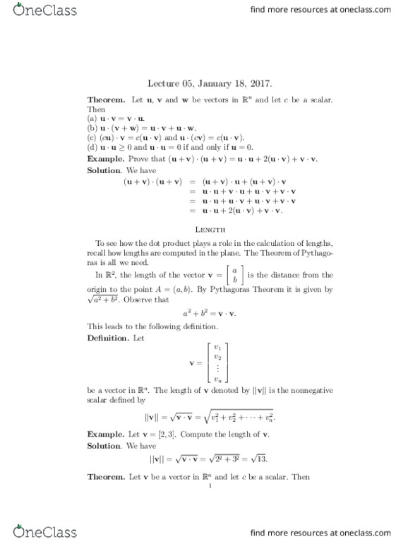 MATH125 Lecture Notes - Lecture 5: Unit Vector, Dot Product, Unit Circle thumbnail