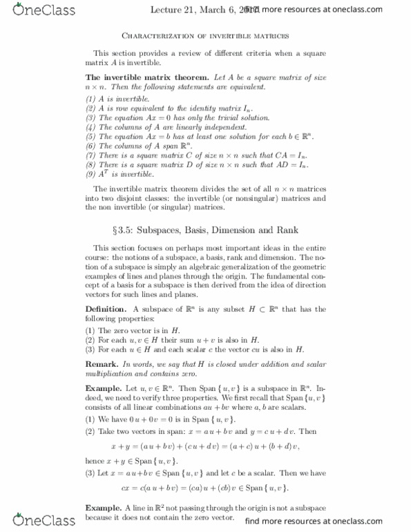 MATH125 Lecture Notes - Lecture 21: Invertible Matrix, Identity Matrix, Scalar Multiplication thumbnail