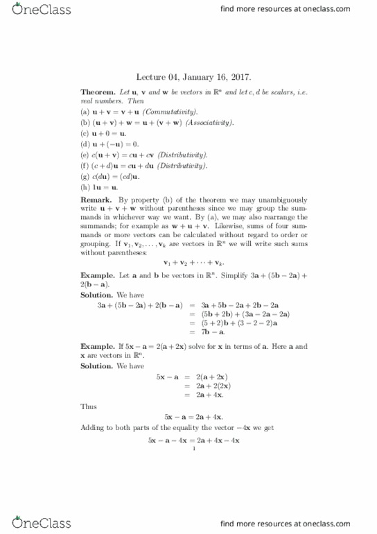 MATH125 Lecture Notes - Lecture 4: Dot Product thumbnail