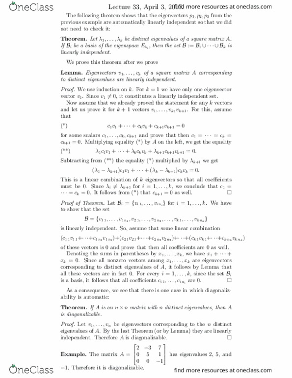 MATH125 Lecture Notes - Lecture 33: Eigenvalues And Eigenvectors, Diagonalizable Matrix thumbnail