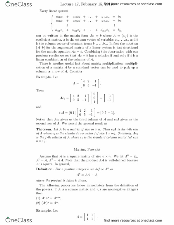 MATH125 Lecture Notes - Lecture 17: Transpose thumbnail