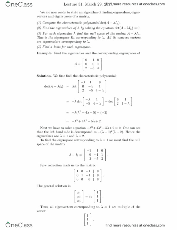 MATH125 Lecture Notes - Lecture 31: Gaussian Elimination, Invertible Matrix, Row And Column Spaces thumbnail