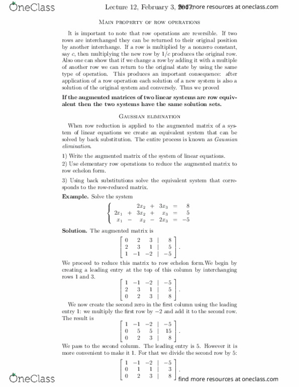 MATH125 Lecture Notes - Lecture 12: Gaussian Elimination thumbnail