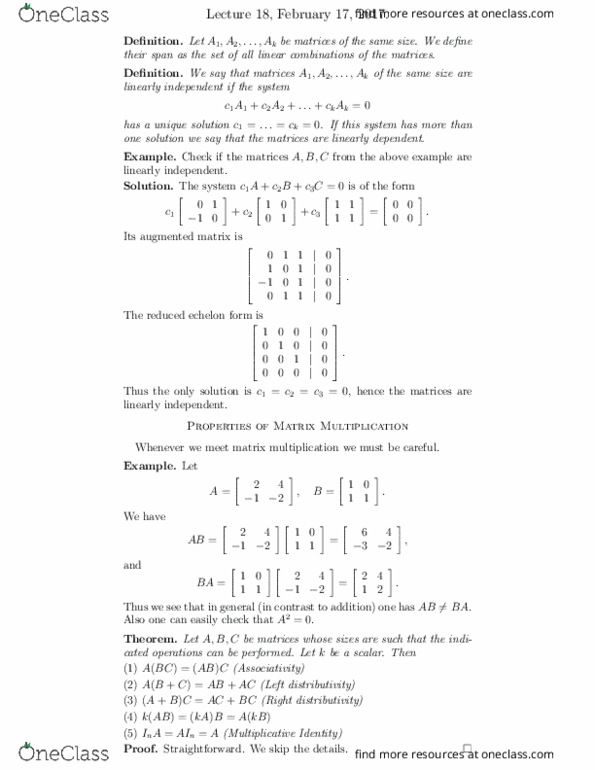 MATH125 Lecture Notes - Lecture 18: Linear Independence, Distributive Property, Transpose thumbnail